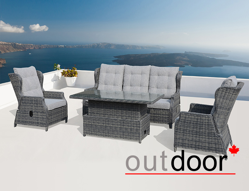 Комплект мебели из ротанга OUTDOOR Валенсия (3-местный диван, 2 кресла, стол), графит