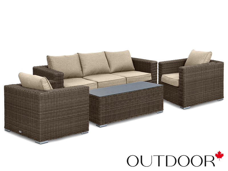 Комплект мебели из ротанга OUTDOOR Флорида (3-местный диван, 2 кресла, стол), у/п, коричневый