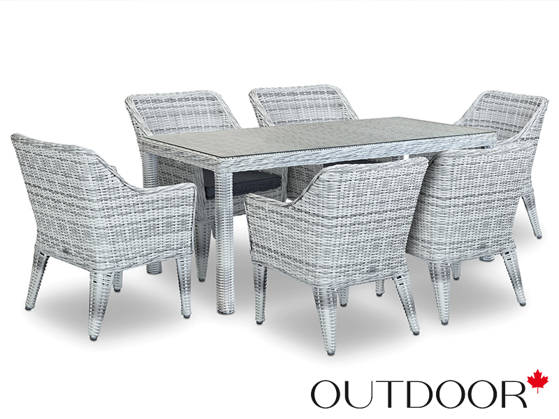 Комплект мебели из ротанга OUTDOOR Марокко (стол, 6 стульев), узкое плетение, светлый микс