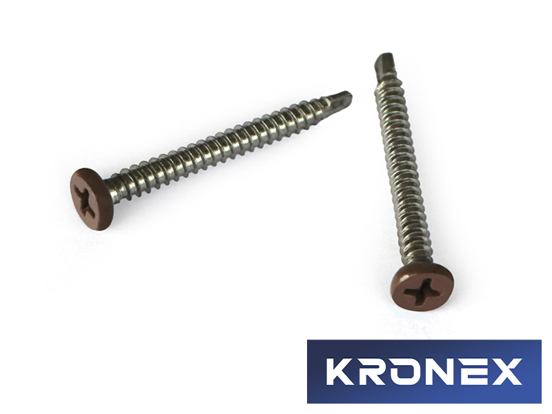 Саморез KRONEX с пресс-шайбой и сверлом по металлу 4,2х41 мм цвет дуб (упак/100 шт)