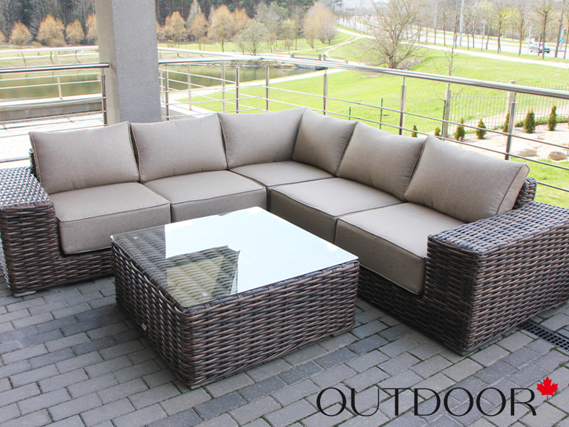 Комплект мебели из ротанга OUTDOOR Санторини (угловой диван, стол), широкое плетение, коричневый