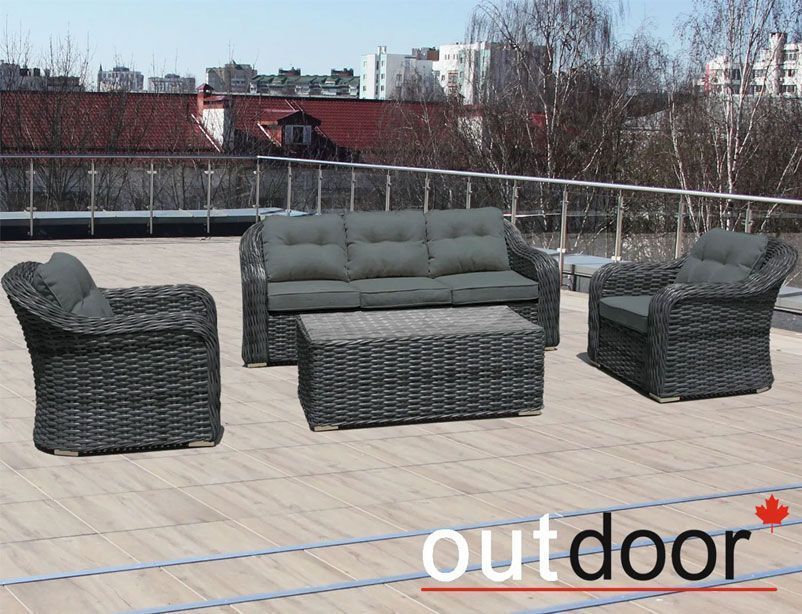 Комплект мебели из ротанга OUTDOOR Касабланка (3-местный диван, 2 кресла, стол), ш/п, графит