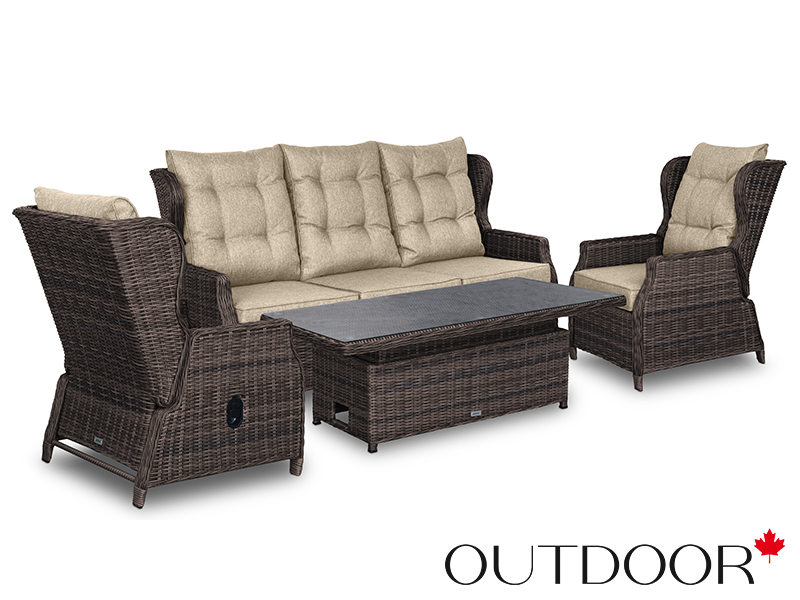 Комплект мебели из ротанга OUTDOOR Валенсия (3-местный диван, 2 кресла, стол), коричневый