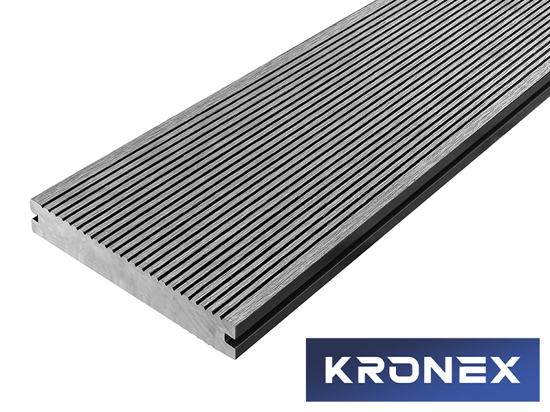 Террасная доска ДПК 140*18*3000 мм. KRONEX INDUSTRIAL вельвет полнотелая, графит