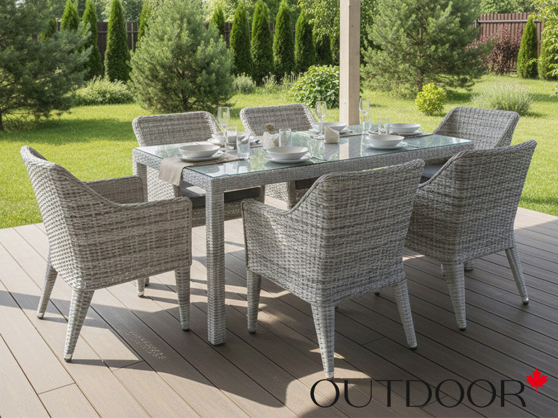 Комплект мебели из ротанга OUTDOOR Марокко (стол, 6 стульев), узкое плетение, светлый микс