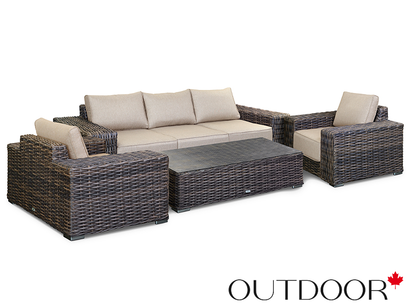 Комплект мебели из ротанга OUTDOOR Мадейра (3-местный диван, 2кресла, стол), ш/п, коричневый