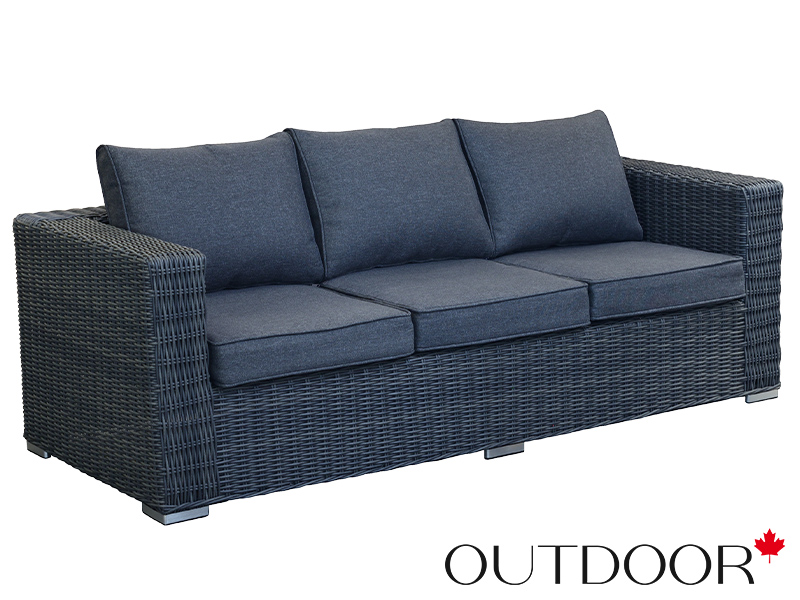 Комплект мебели из ротанга OUTDOOR Флорида (3-местный диван, 2 кресла, стол), узкое плетение, графит