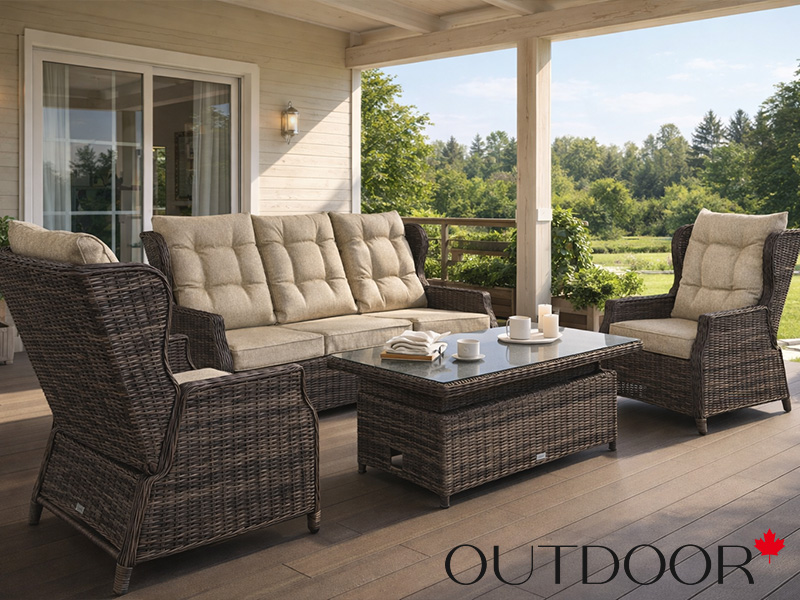 Комплект мебели из ротанга OUTDOOR Валенсия (3-местный диван, 2 кресла, стол), коричневый