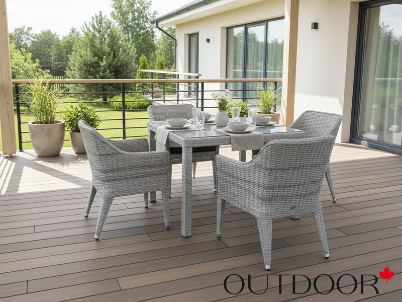 Комплект мебели из ротанга OUTDOOR Фиджи (стол, 4 стула), узкое плетение, светлый микс