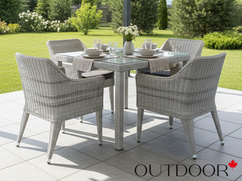 Комплект мебели из ротанга OUTDOOR Фиджи (стол, 4 стула), узкое плетение, светлый микс