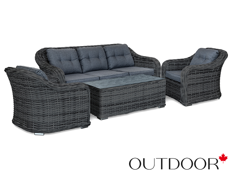 Комплект мебели из ротанга OUTDOOR Касабланка (3-местный диван, 2 кресла, стол), ш/п, графит