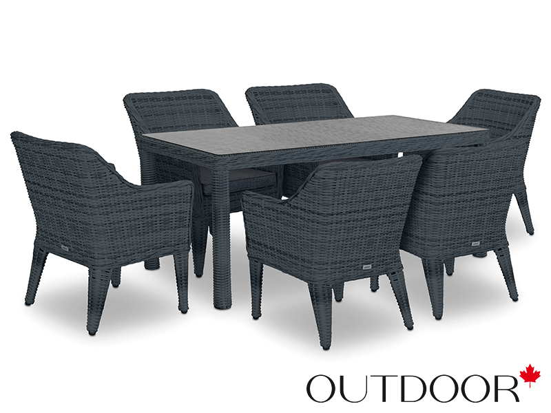 Комплект мебели из ротанга OUTDOOR Марокко (стол, 6 стульев), узкое плетение, графит