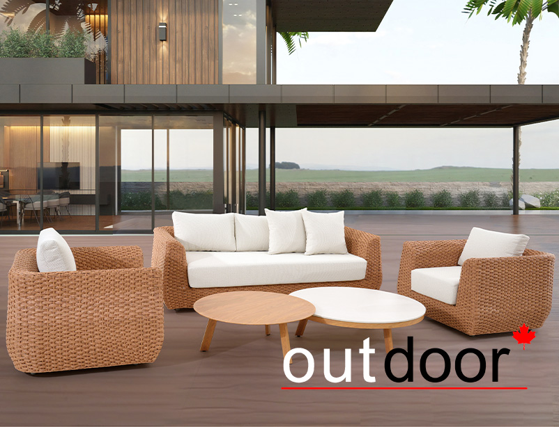 Комплект мебели из ротанга OUTDOOR Мадрид (3-местный диван, 2 кресла, 2 стола), капучино