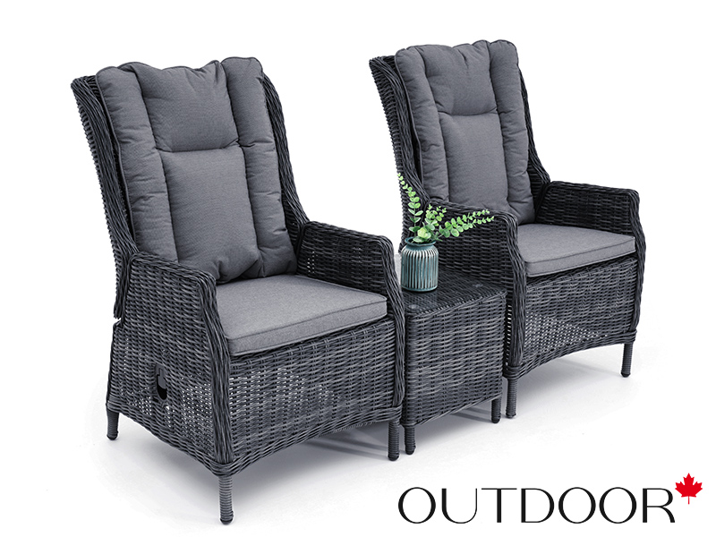 Комплект мебели кофейный из ротанга OUTDOOR Оксфорд (2 кресла, кофейный стол), графит