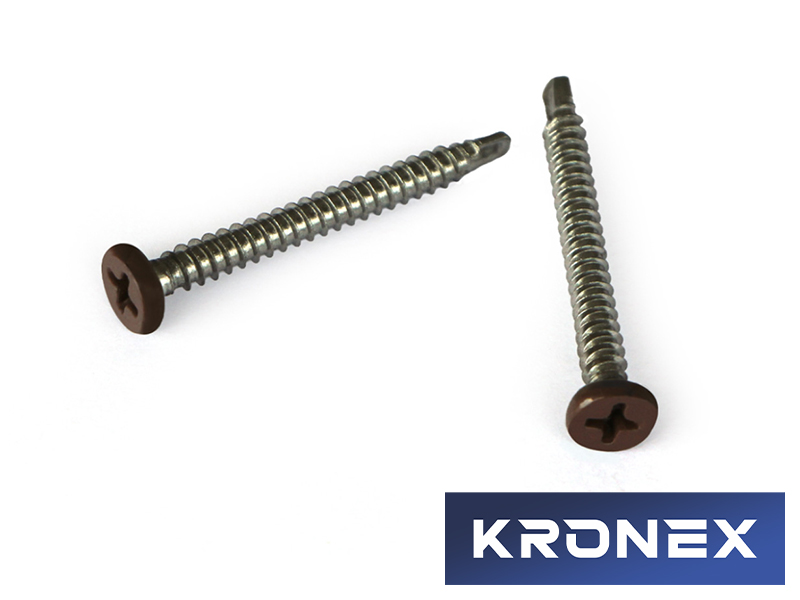 Саморез KRONEX с пресс-шайбой и сверлом по металлу 4,2х41 мм цвет коричневый (упак/100 шт)