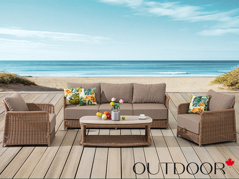 Комплект мебели из ротанга OUTDOOR Ницца (3-местный диван, 2 кресла, стол), песочный