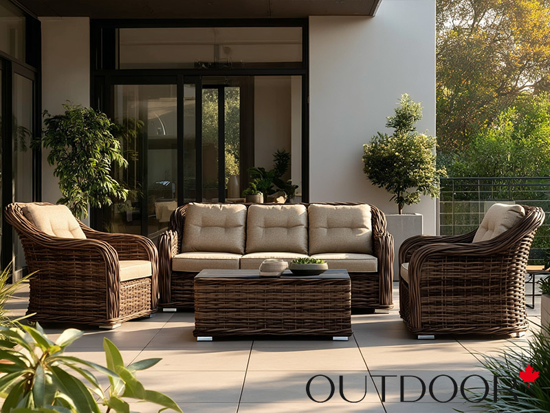 Комплект мебели из ротанга OUTDOOR Касабланка (3-местный диван, 2кресла, стол), ш/п, коричневый