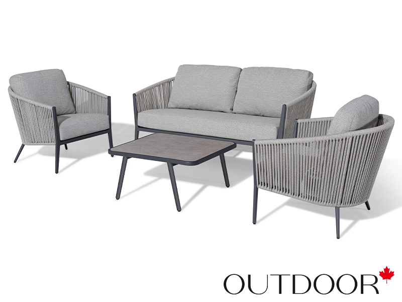 Комплект мебели из роупа OUTDOOR Аликанте (2-местный диван, 2 кресла, кофейный стол), серый микс