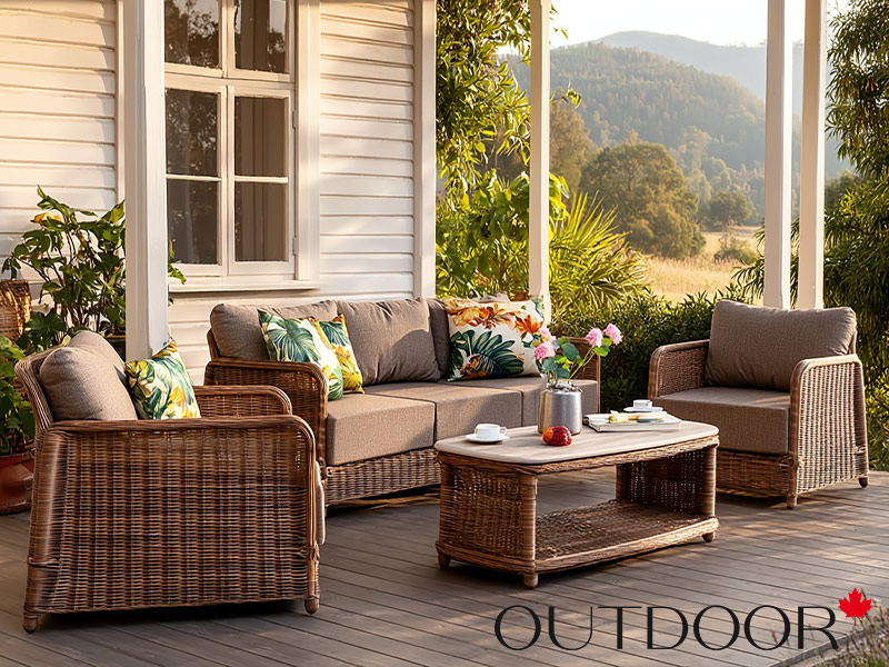 Комплект мебели из ротанга OUTDOOR Ницца (3-местный диван, 2 кресла, стол), песочный