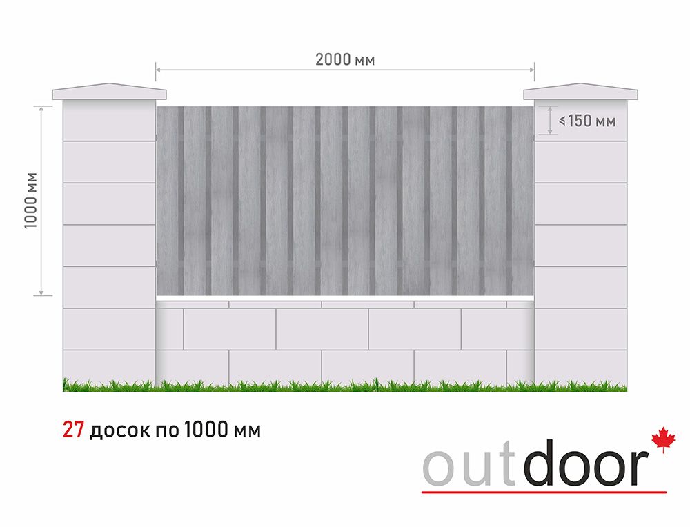 Забор из доски ДПК (тип 3) 3D STORM серый с рис. дерева