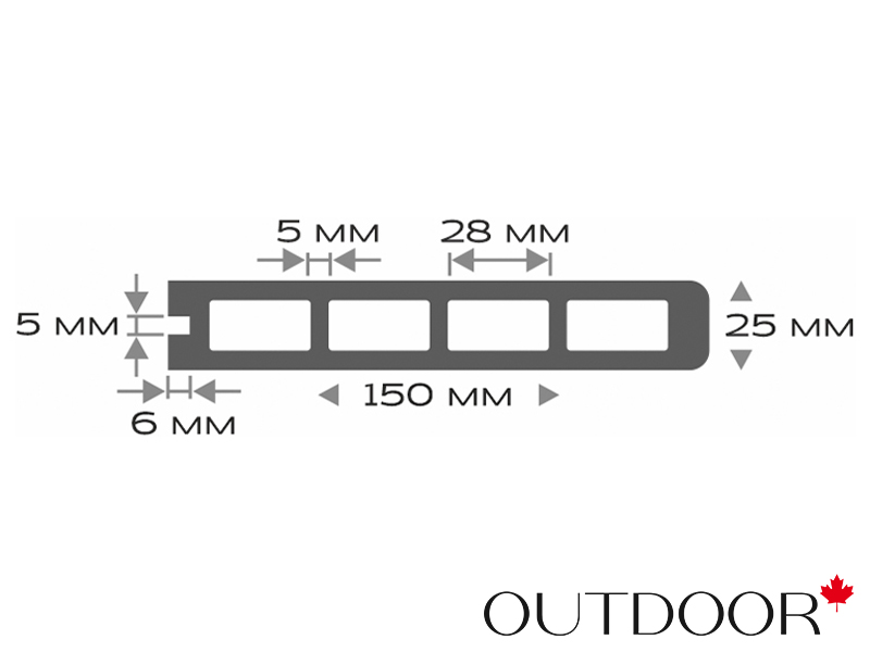 Террасная доска ДПК Outdoor 3D 150*25*4000 мм. завершающая NEVADA/CALIFORNIA темно-коричневая