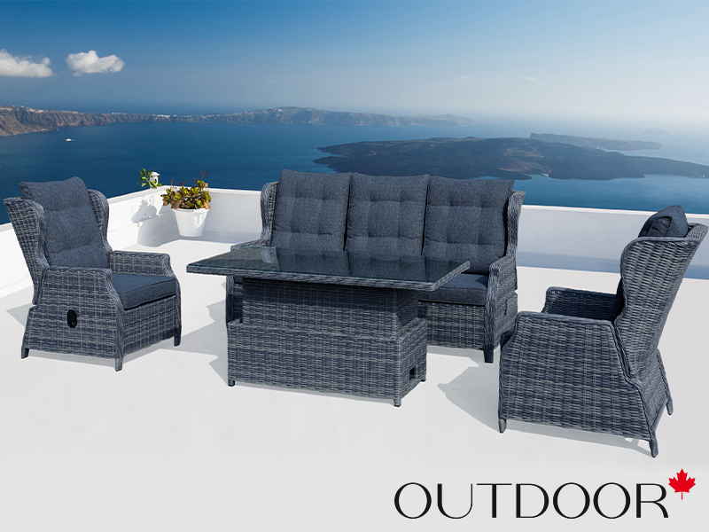 Комплект мебели из ротанга OUTDOOR Валенсия (3-местный диван, 2 кресла, стол), графит