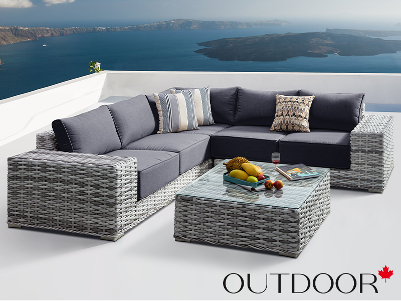 Комплект мебели из ротанга OUTDOOR Санторини (угловой диван, стол), широкое плетение, светлый микс