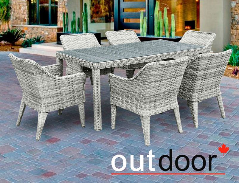 Комплект мебели из ротанга OUTDOOR Марокко (стол, 6 стульев), узкое плетение, светлый микс