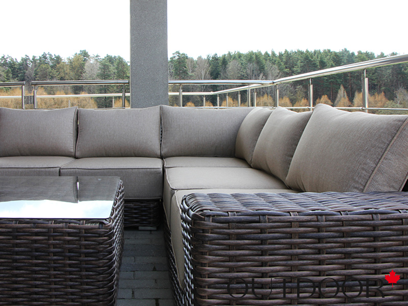 Комплект мебели из ротанга OUTDOOR Санторини (угловой диван, стол), широкое плетение, коричневый