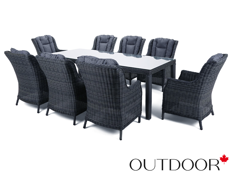 Комплект мебели из ротанга OUTDOOR Сицилия (стол, 8 стульев), графит