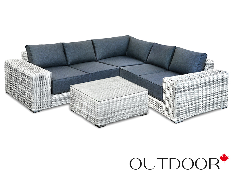 Комплект мебели из ротанга OUTDOOR Санторини (угловой диван, стол), широкое плетение, светлый микс