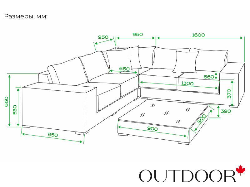 Комплект мебели из ротанга OUTDOOR Санторини (угловой диван, стол), широкое плетение, светлый микс