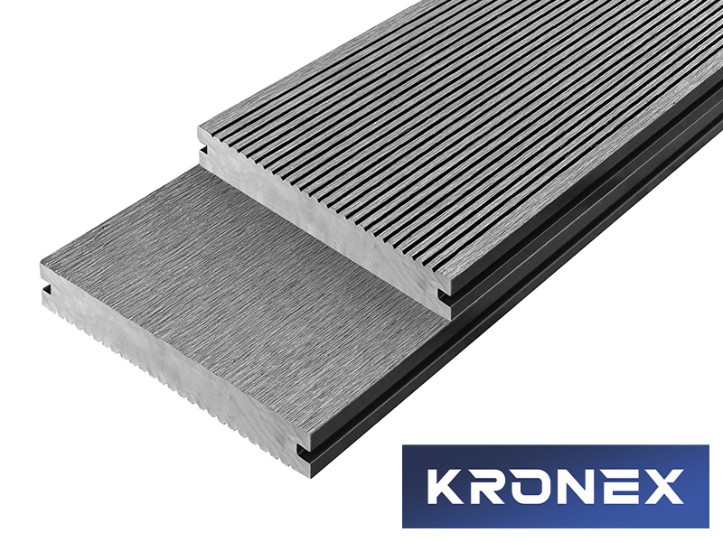 Террасная доска ДПК 140*18*3000 мм. KRONEX INDUSTRIAL вельвет полнотелая, графит