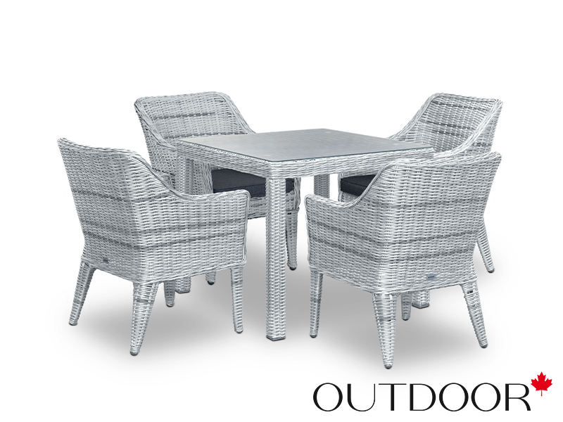 Комплект мебели из ротанга OUTDOOR Фиджи (стол, 4 стула), узкое плетение, светлый микс