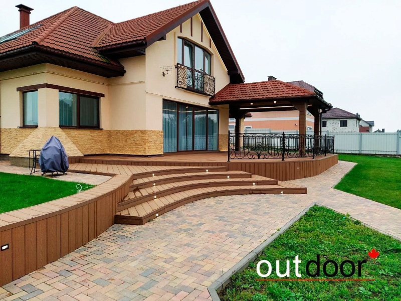 Комплексное благоустройство  из доски Outdoor в оттенке Дуб