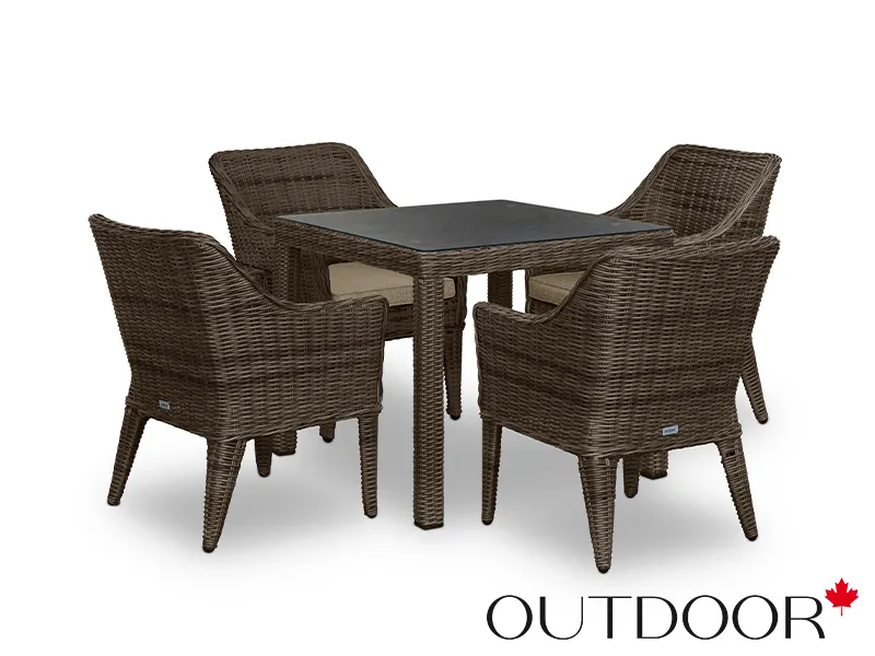 Комплект мебели из ротанга OUTDOOR Фиджи (стол, 4 стула), узкое плетение, коричневый