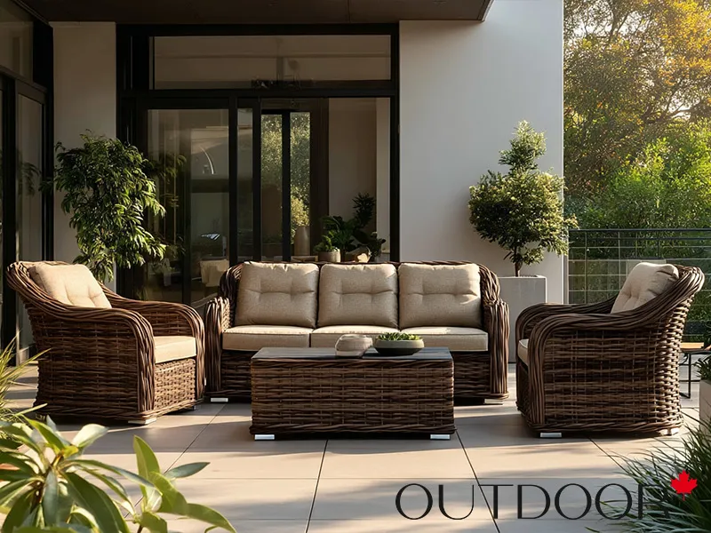 Комплект мебели из ротанга OUTDOOR Касабланка (3-местный диван, 2кресла, стол), ш/п, коричневый