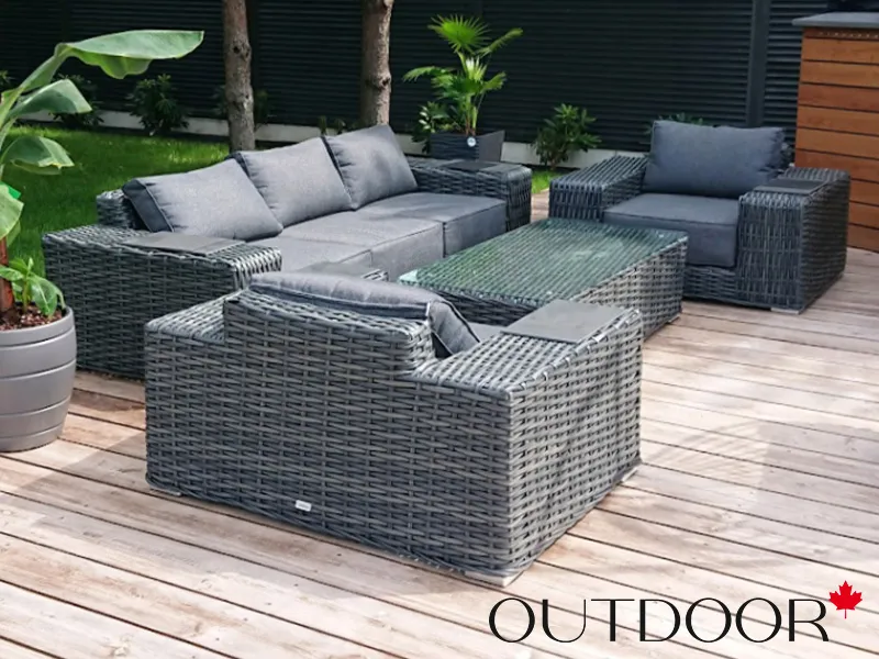 Комплект мебели из ротанга OUTDOOR Мадейра (3-местный диван, 2кресла, стол), ш/п, графит